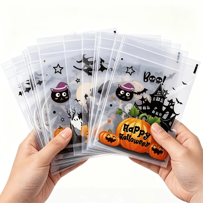 100-Pack Halloween Treat Bags – Clear Self-Adhesive Candy & Cookie Bags