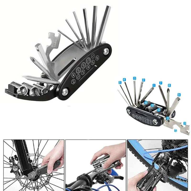 Folding Bike & Motorcycle Repair Tool Kit (16 in 1)