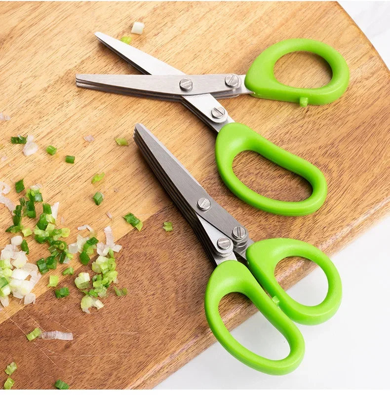 Multi-Layer Stainless Steel Herb Scissors – 3 or 5 Blade Kitchen Herb & Vegetable Cutter