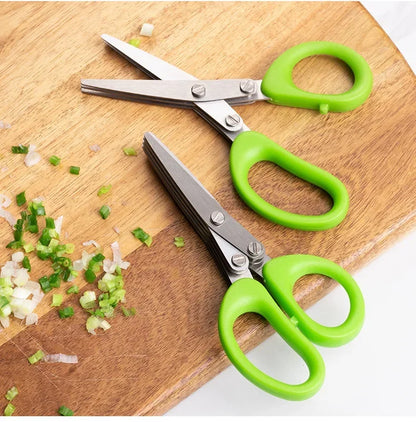 Multi-Layer Stainless Steel Herb Scissors – 3 or 5 Blade Kitchen Herb & Vegetable Cutter