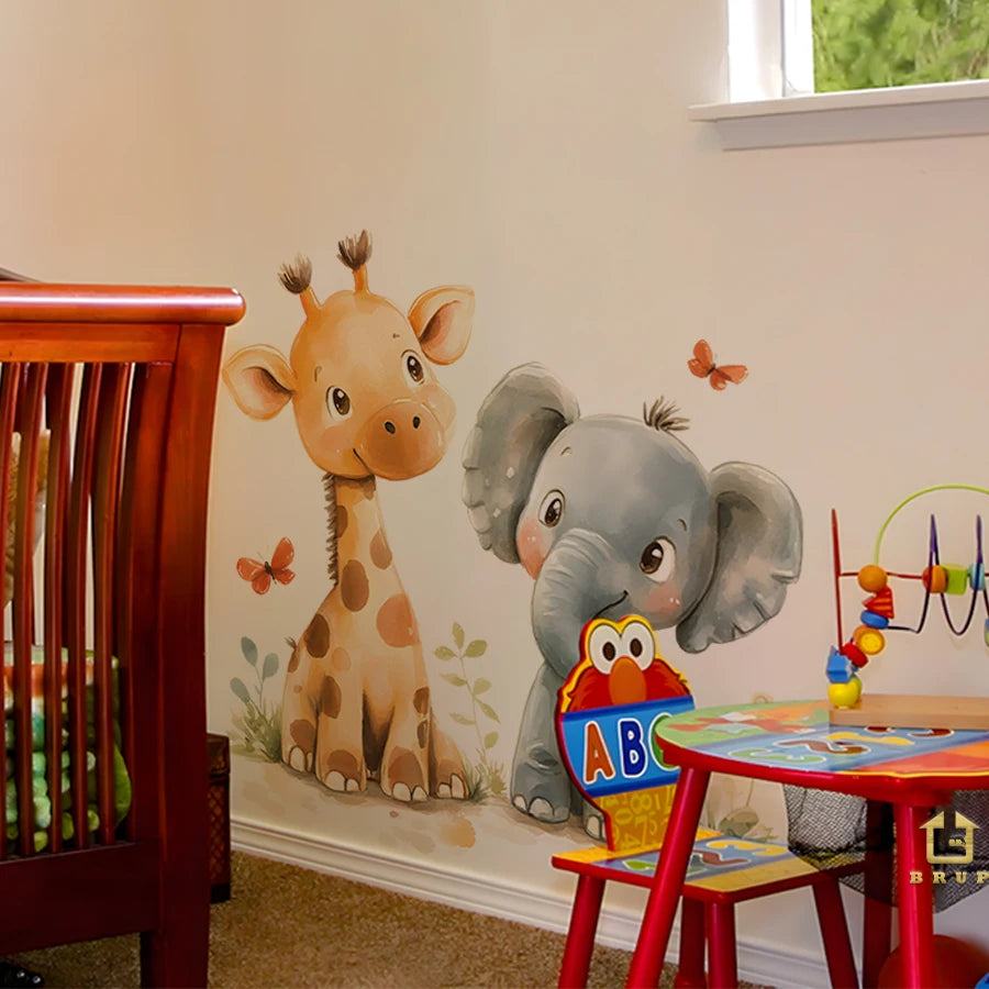 Giraffe & Elephant Wall Stickers – Removable Nursery & Kids Room Wall Decals