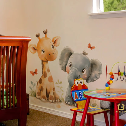 Giraffe & Elephant Wall Stickers – Removable Nursery & Kids Room Wall Decals