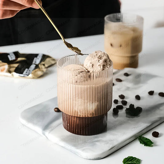 Vintage Ribbed Glass Cups – Heat-Resistant Coffee & Drink Tumblers