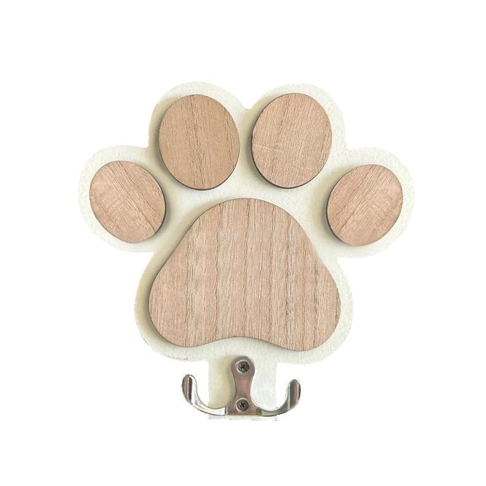 Paw Print Wooden Dog Leash Holder – Wall Mounted Pet Hook Organiser