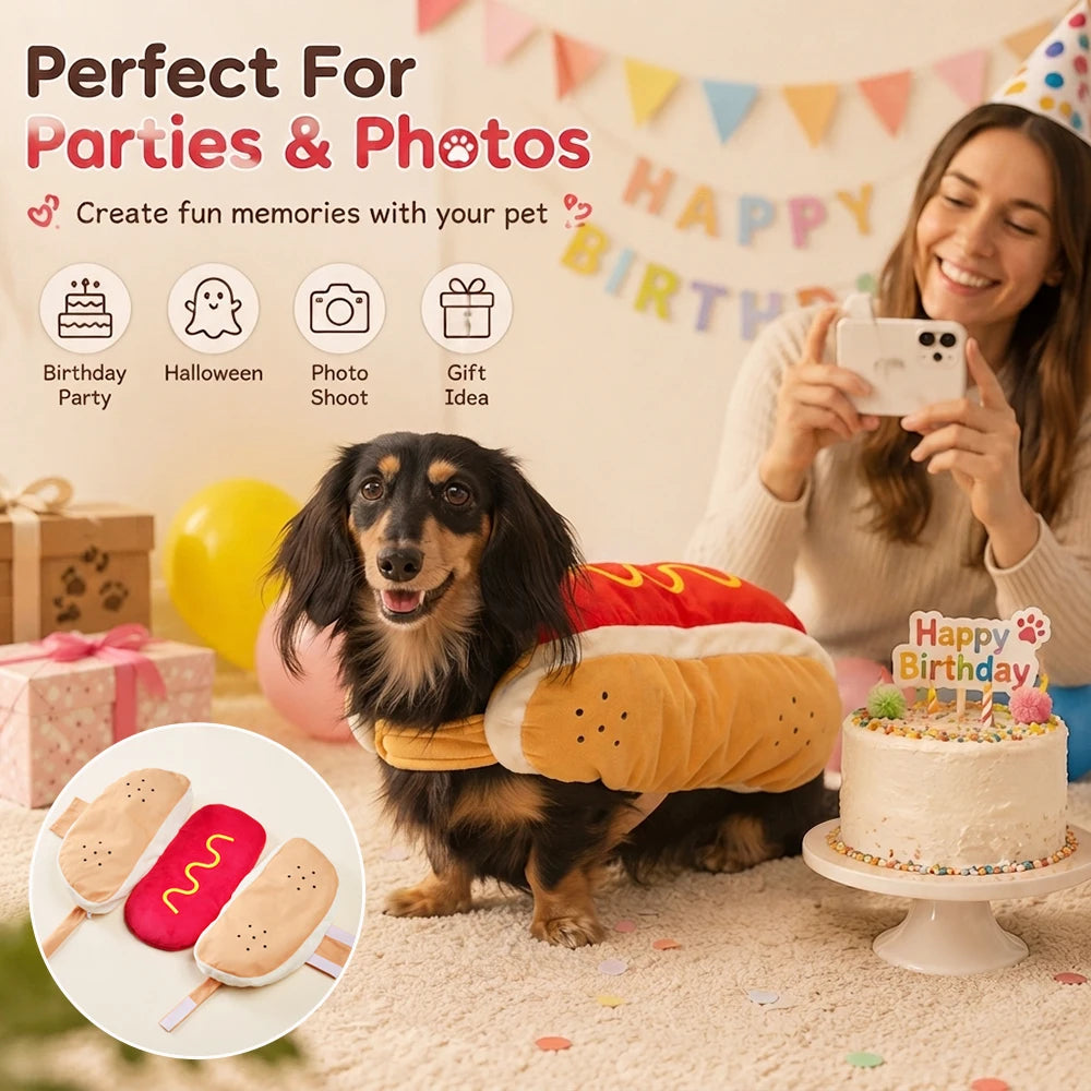 Funny Hot Dog Pet Costume – Dog & Puppy Halloween Dress-Up Outfit