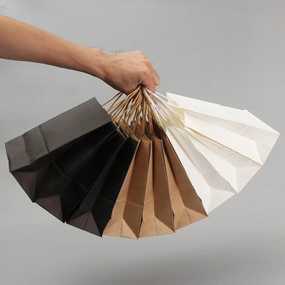 Kraft Paper Shopping Bags with Handles – Brown, White & Black Gift Bags (Small, Medium & Large)