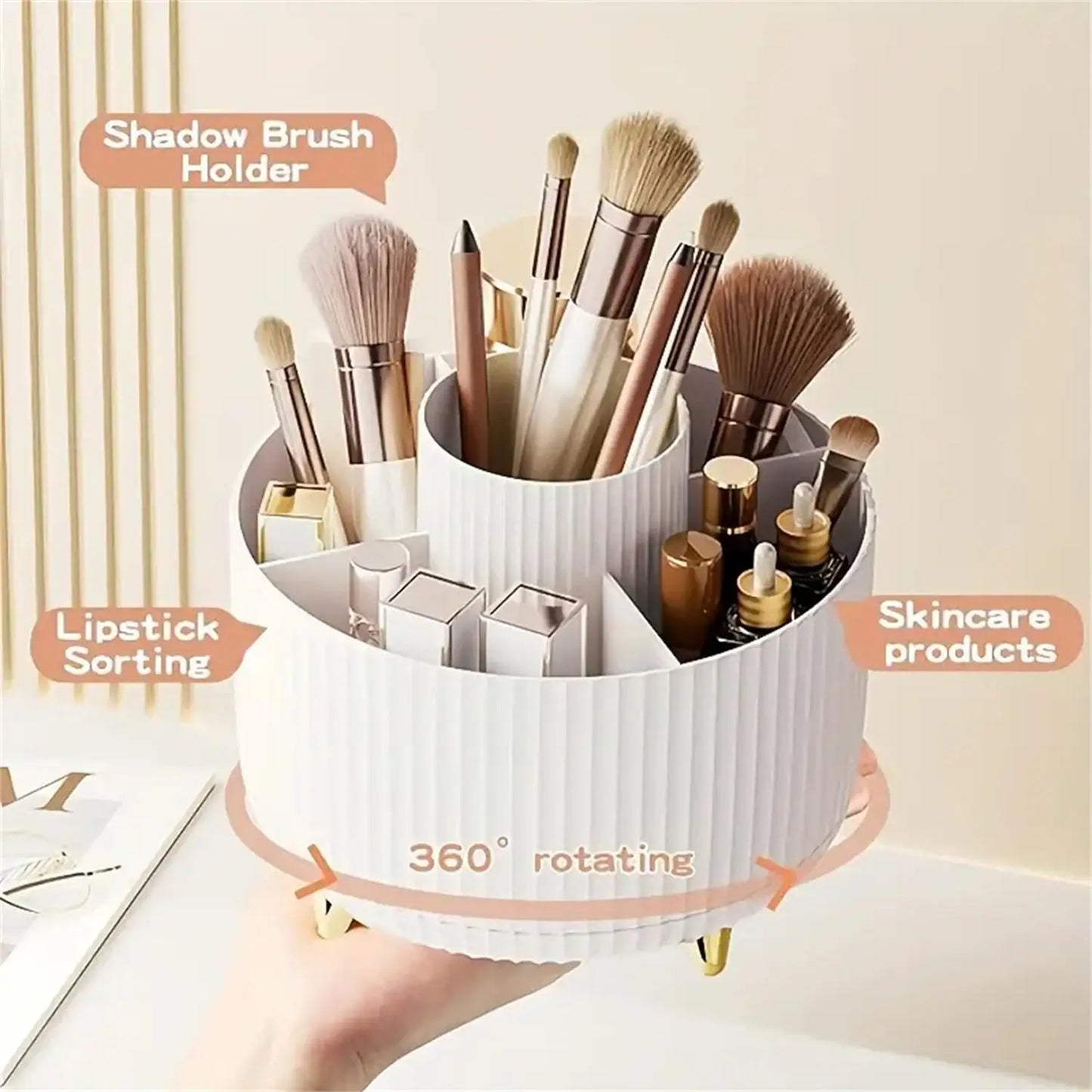 360° Rotating Makeup Organiser – Multi-Compartment Cosmetic Storage Holder