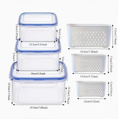 6-Piece Fruit & Vegetable Storage Container Set with Removable Colanders – Airtight Fridge Organisers