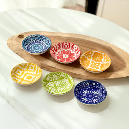 Bohemian Ceramic Condiment Dish Set – Sauce, Soy & Dipping Bowls (6 or 10 Piece Set)