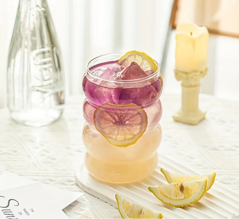 Wave Glass Cup with Straw 300ml