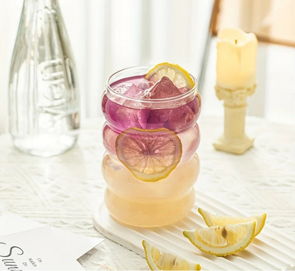 Wave Glass Cup with Straw 300ml