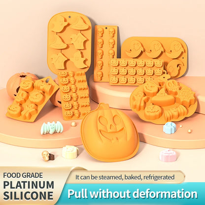 Halloween Silicone Baking Mould – Pumpkin, Ghost, Bat, Skeleton & Witch Hat Shapes