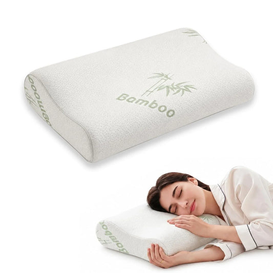 Contoured Memory Foam Pillow with Bamboo-Derived Cover – Neck Support Sleep Pillow