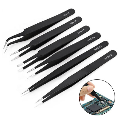 Anti-Static ESD Stainless Steel Curved Tweezers (6 different types available)