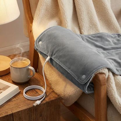 USB Heated Hand Warmer & Lap Blanket – Soft Velvet Electric Heating Shawl for Home & Office