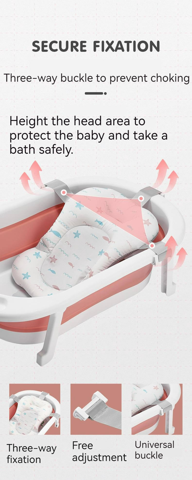 Foldable Baby Bath Tub & Soft Drying Bath Seat -Pink