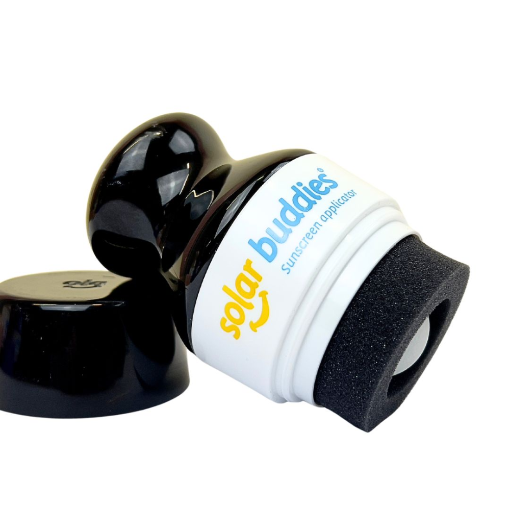 The Full coloured black Solar Buddie is a refillable sunscreen applicator for kids and babies of any age. It's easy to use, no mess and perfect for outdoor fun and travel.