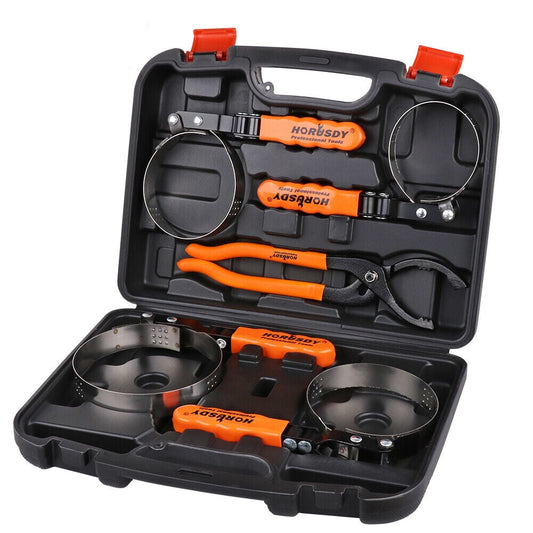 5Pc Oil Filter Wrench Set Swivel Grip Steel Belt Spanner Universal Filter Remove