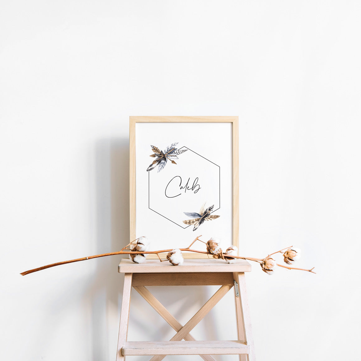 Wall Print |  Boho Feathers - Custom Name