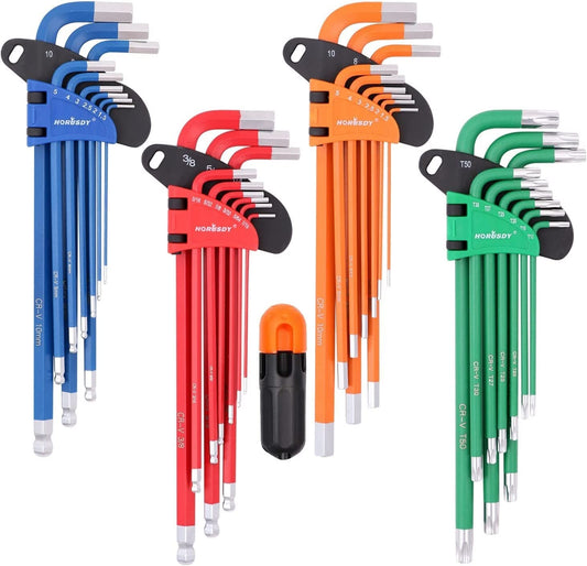37Pc Hex & Torx Key Set Extra Long Allen Wrench Ball End Tamper Proof Metric/SAE