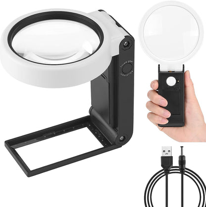 LED Illuminated Magnifier Magnifying Glass 6X 25X with Light and Stand