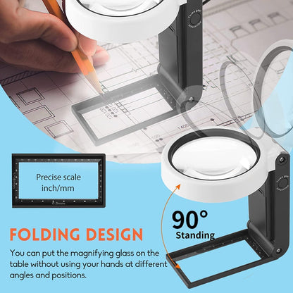 LED Illuminated Magnifier Magnifying Glass 6X 25X with Light and Stand