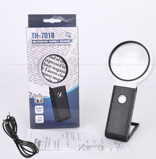 LED Illuminated Magnifier Magnifying Glass 6X 25X with Light and Stand