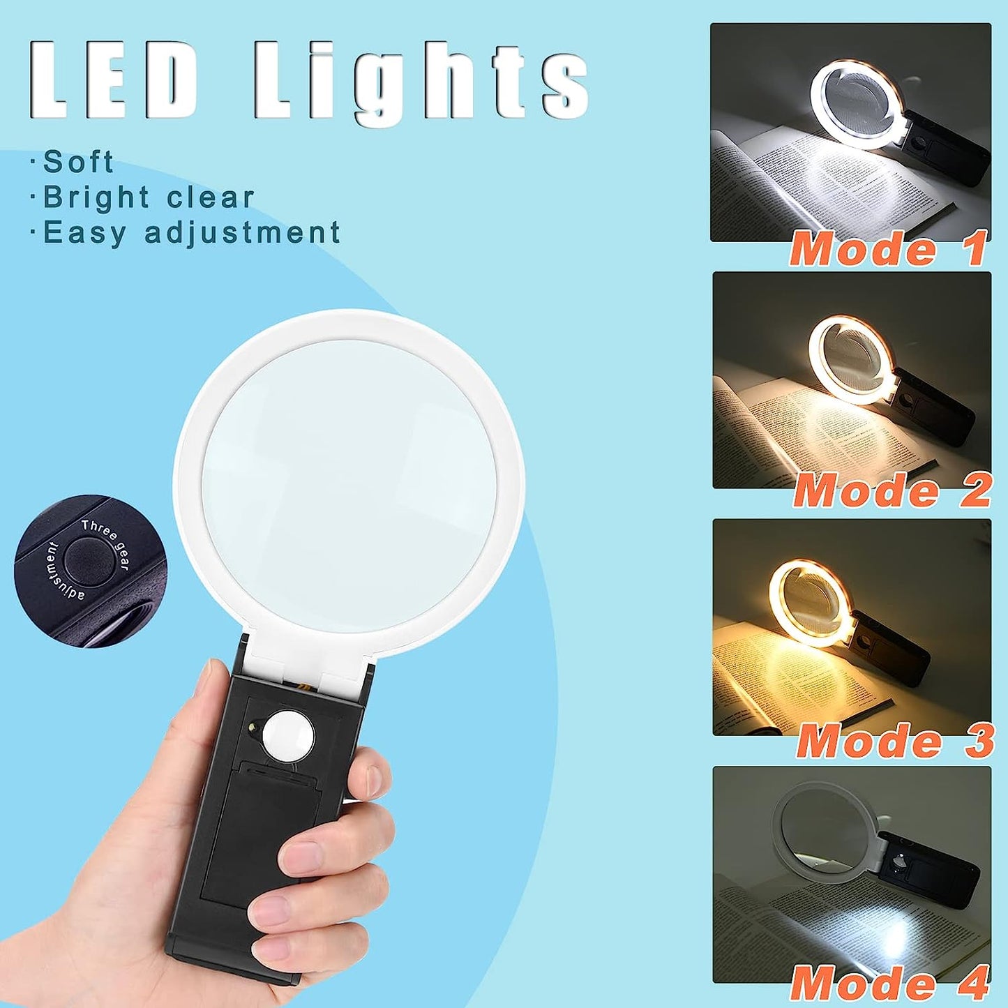 LED Illuminated Magnifier Magnifying Glass 6X 25X with Light and Stand