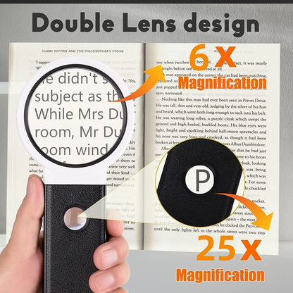 LED Illuminated Magnifier Magnifying Glass 6X 25X with Light and Stand