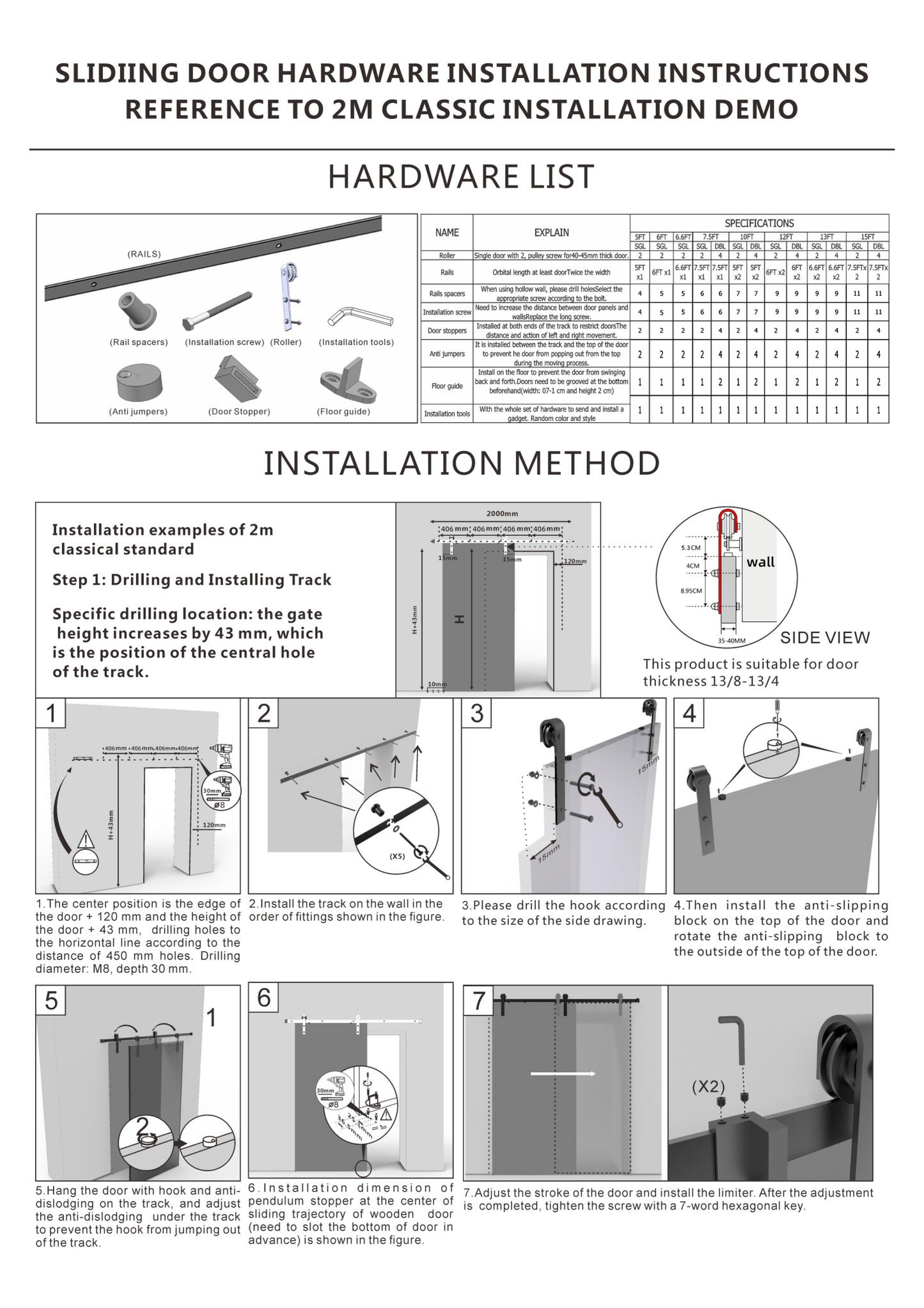 4M Sliding Door Barn Door Hardware