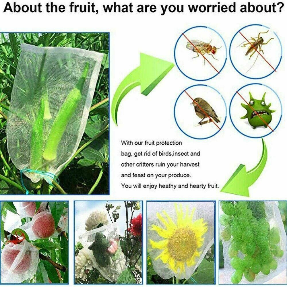 100pcs 45x30cm Agriculture Garden Fruit Vegetable Protection Exclusion Mesh Net Bags