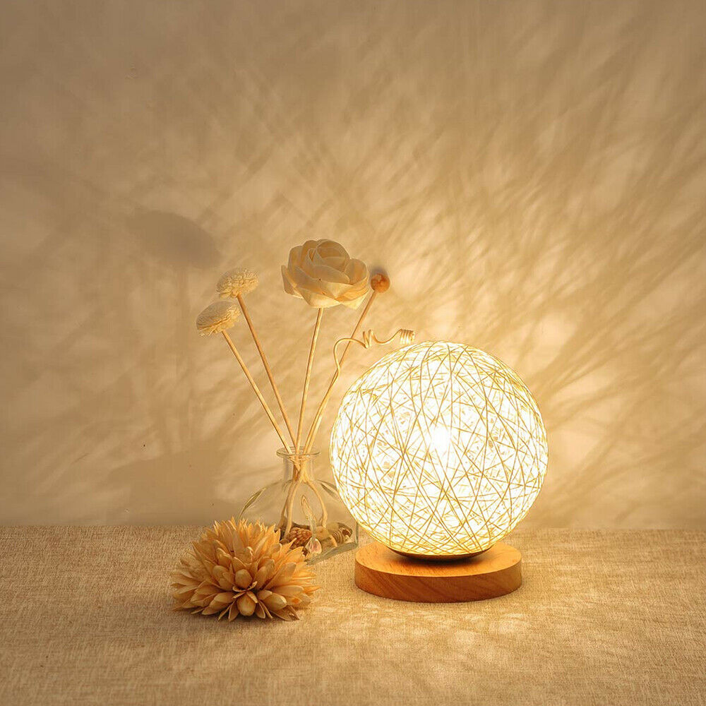 Rattan LED Table Desk Bedside Night Light Lamp 15cm