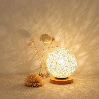 Rattan LED Table Desk Bedside Night Light Lamp 15cm