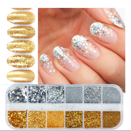 12 Colors Holographic Nail Sequins Glitter Flakes Sparkle Confetti Art Decal