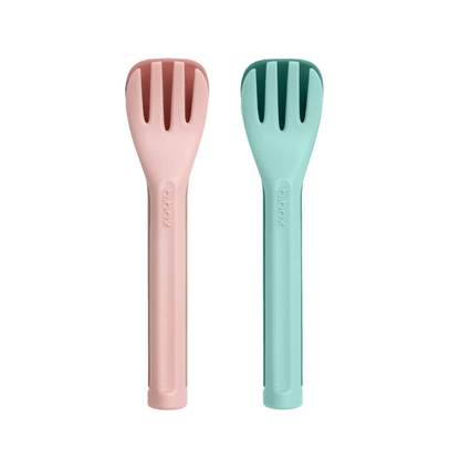 BBOX Cutlery Set  one pink and one green, on a white background.