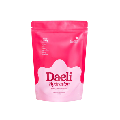 Pink packaging of Daeli Hydration on a white background