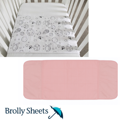 Cot Pad with Wings by Brolly Sheets – Pink or Space Galaxy White
