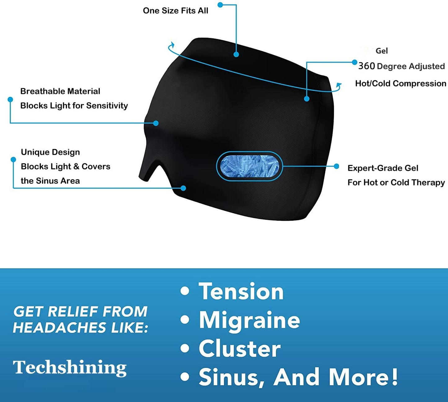 360° Migraine Relief Hat Ice Headache Wrap