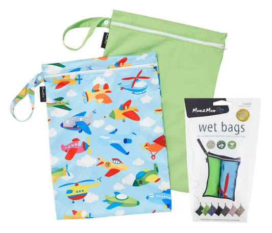 Mum2Mum Wet Bags Twin Pack - PLANE/LIME - Babyonline