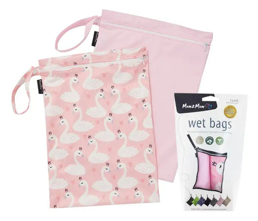 Mum2Mum Wet Bags Twin Pack - SWAN / PINK - Babyonline