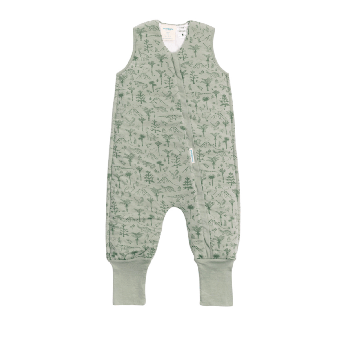 Green patterned baby romper on a white background