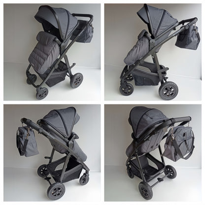 Newborn Pram – Palms 2+ Stroller with Carrycot, Car Seat and Rotating ISOFIX Base (Black)