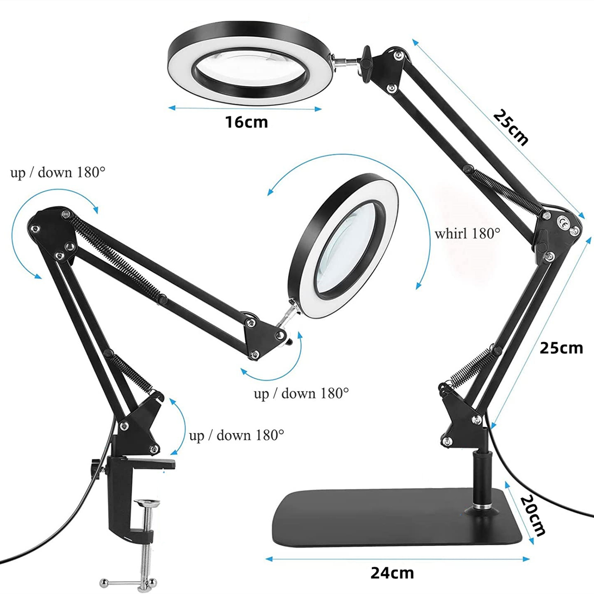 Magnifying Desk Lamp with Base & Clamp, LED Desk Lamp 5X Magnifying Glass
