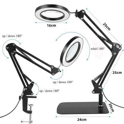 Magnifying Desk Lamp with Base & Clamp, LED Desk Lamp 5X Magnifying Glass