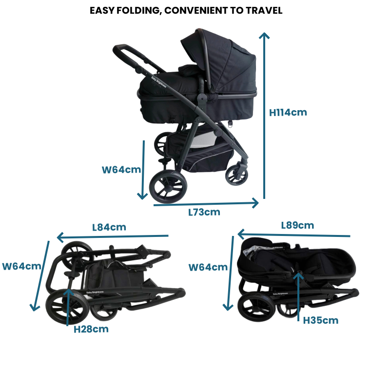Newborn Pram – Palms Stroller with Bassinet and Car Seat (Black)