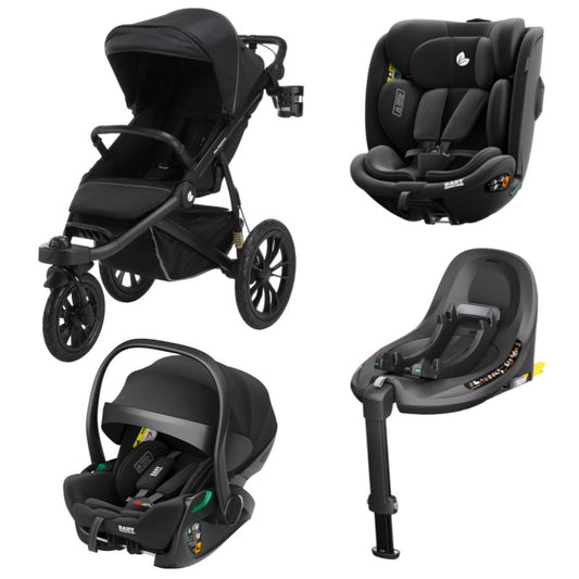Pre-order Hill All Terrain Jogging Baby Stroller + Reclining Infant Capsule + 360 Car Seat and Rotating ISOFIX Base (Black)
