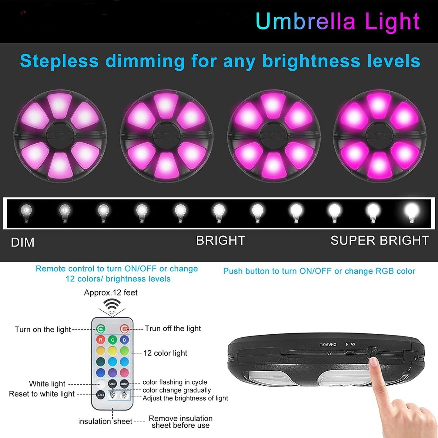 Battery Operated Outdoor Patio Umbralla Pole Led Light Rechargeable