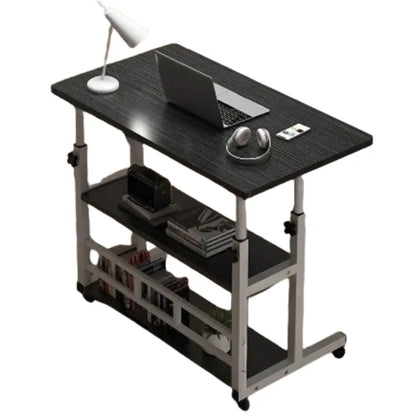 Adjustable Folding Desk with Storage Shelf & Wheels (Black & White)