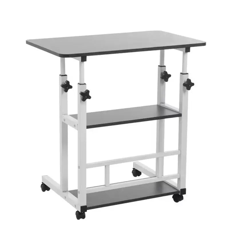 Adjustable Folding Desk with Storage Shelf & Wheels (Black & White)