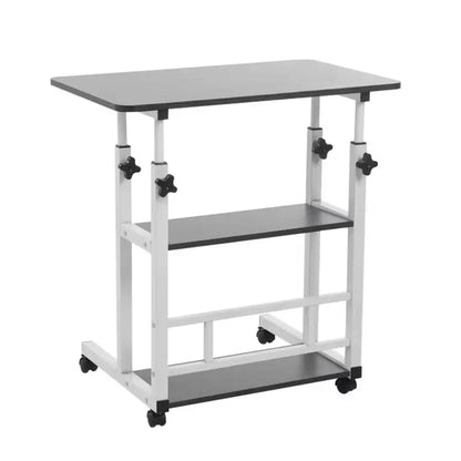 Adjustable Folding Desk with Storage Shelf & Wheels (Black & White)